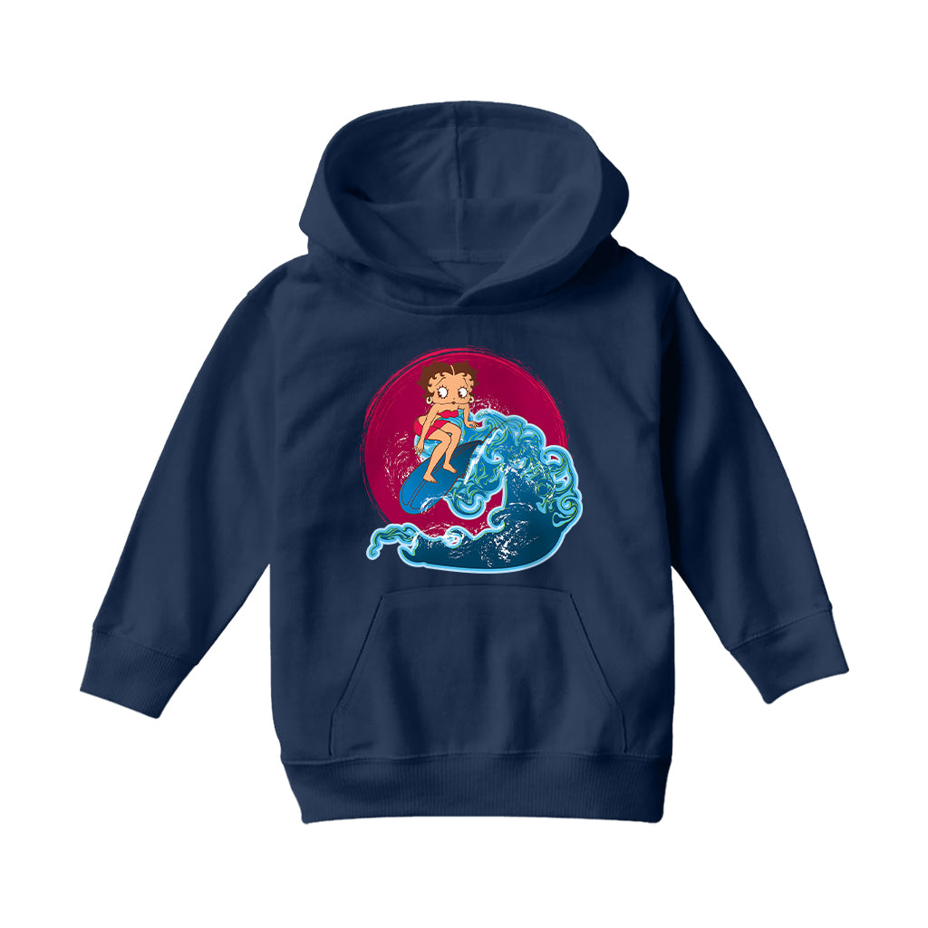 Betty Boop Surfing Big Wave Kids Hooded Sweatshirt