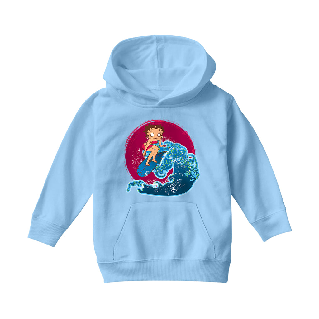 Betty Boop Surfing Big Wave Kids Hooded Sweatshirt