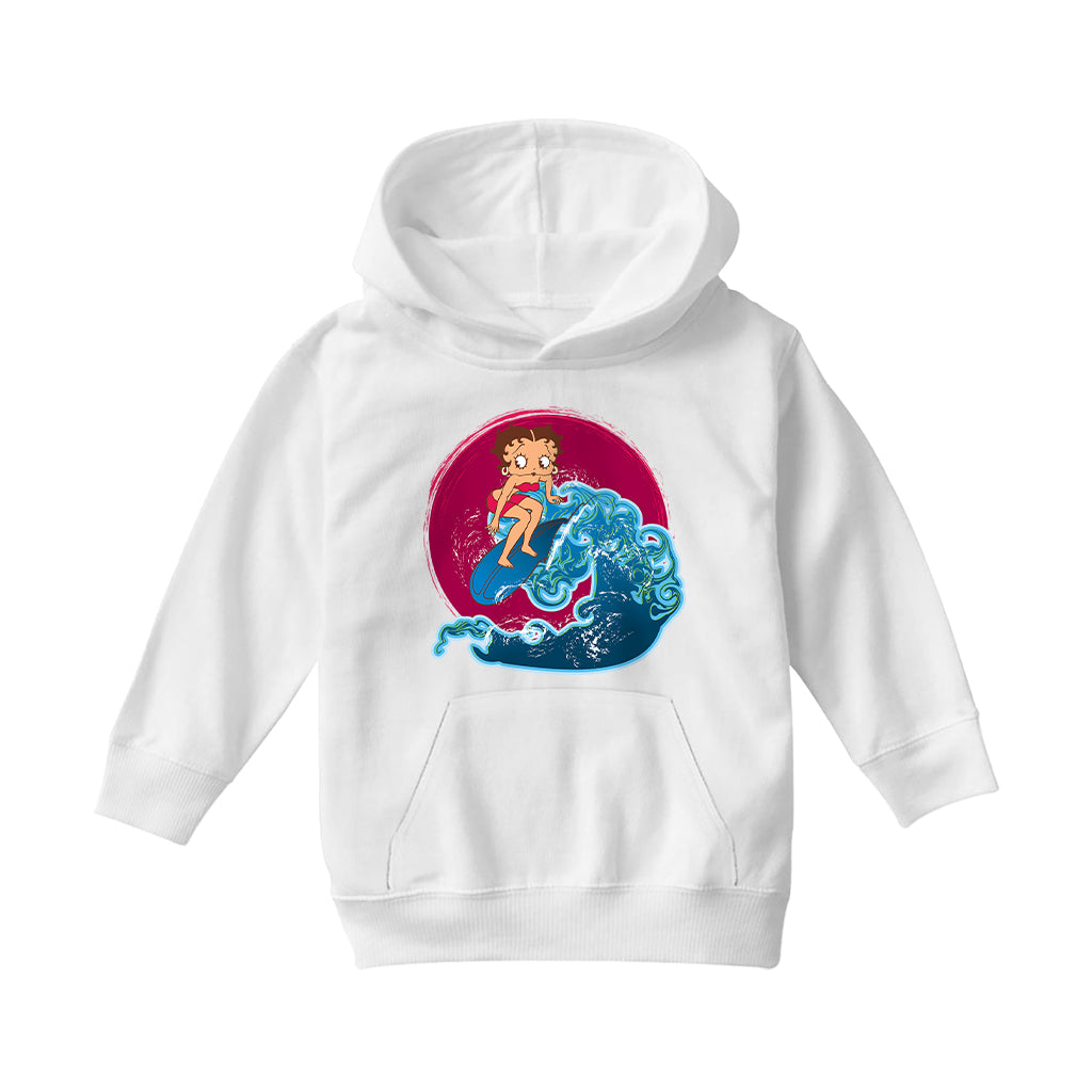 Betty Boop Surfing Big Wave Kids Hooded Sweatshirt