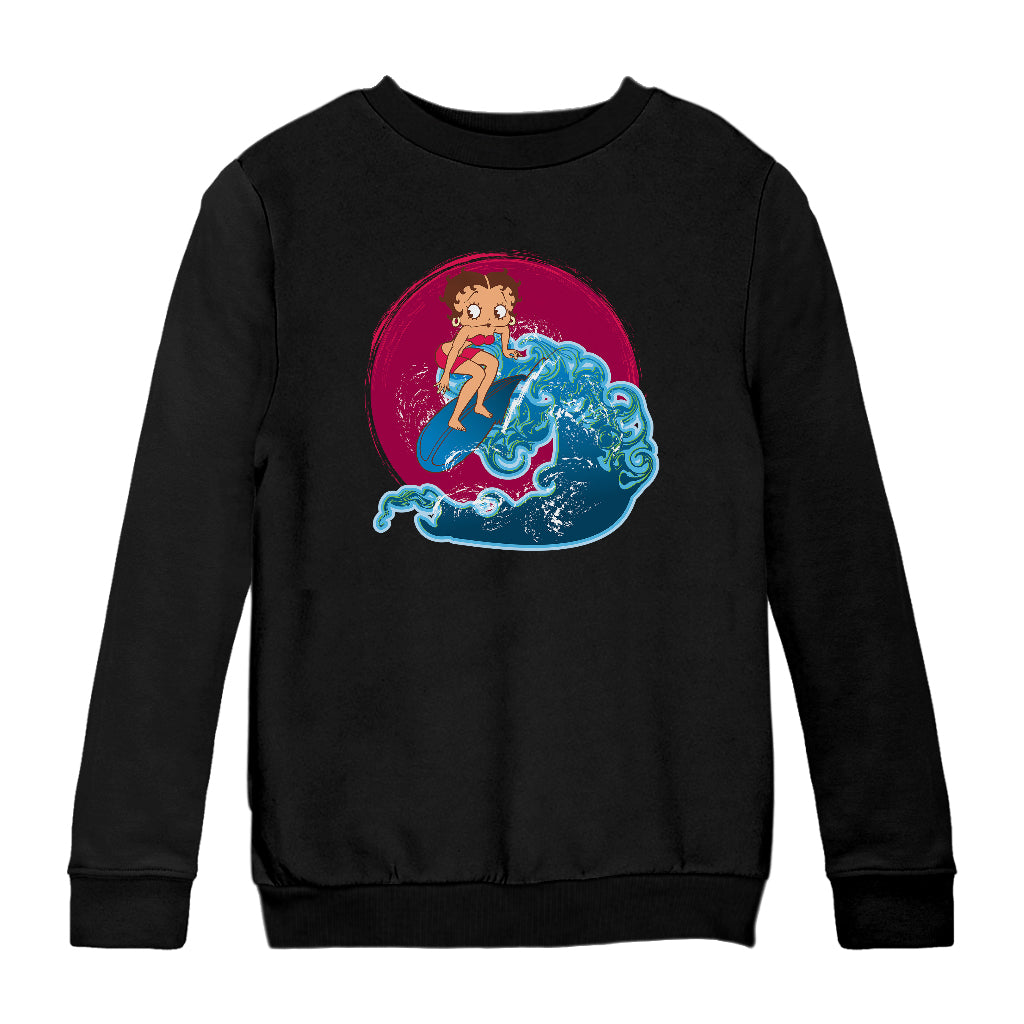 Betty Boop Surfing Big Wave Kids Sweatshirt