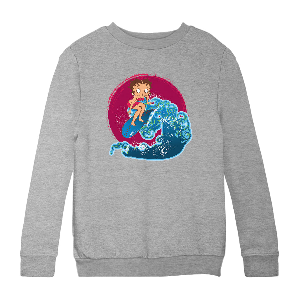 Betty Boop Surfing Big Wave Kids Sweatshirt