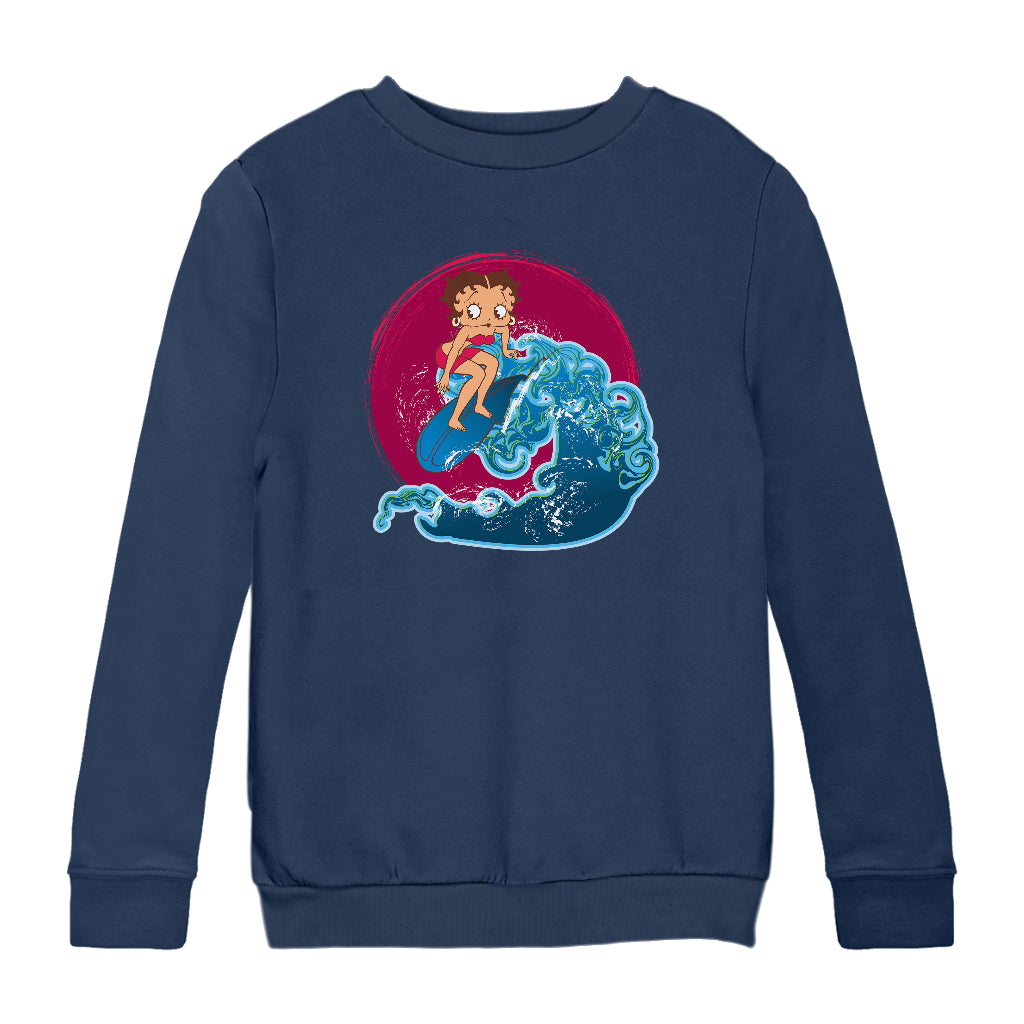 Betty Boop Surfing Big Wave Kids Sweatshirt