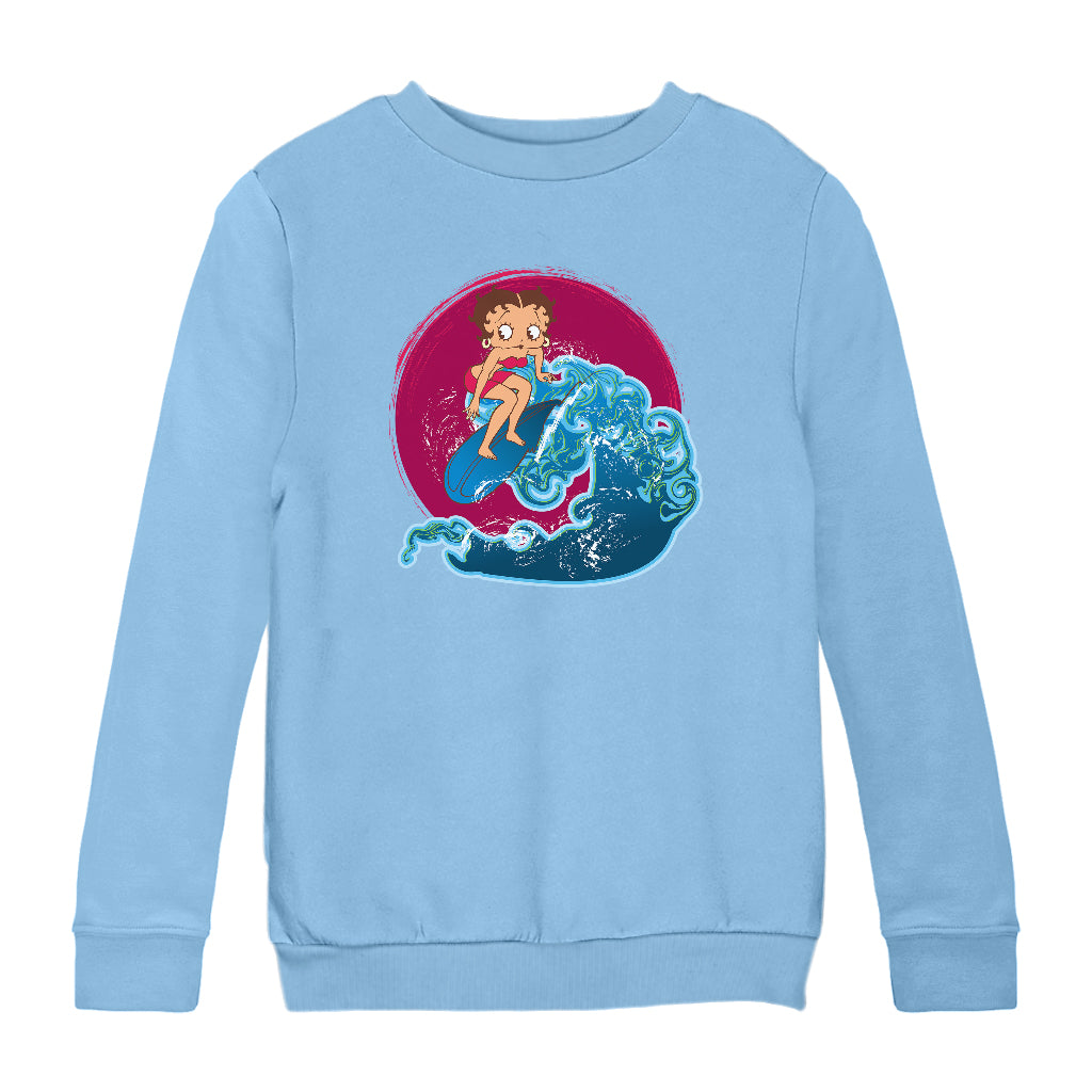 Betty Boop Surfing Big Wave Kids Sweatshirt