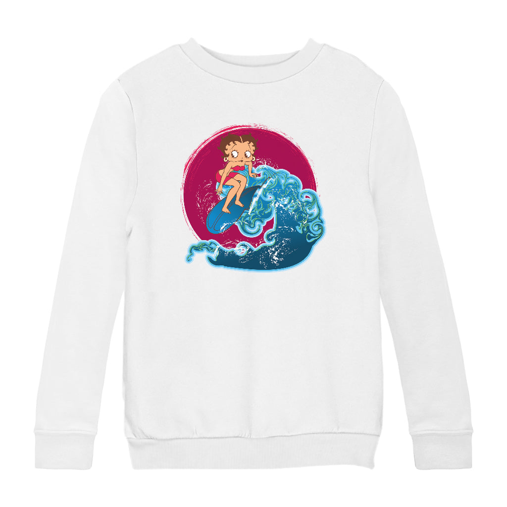 Betty Boop Surfing Big Wave Kids Sweatshirt