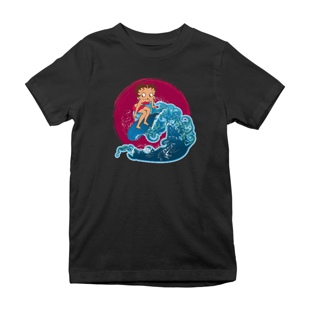 Betty Boop Surfing Big Wave Kids T-Shirt