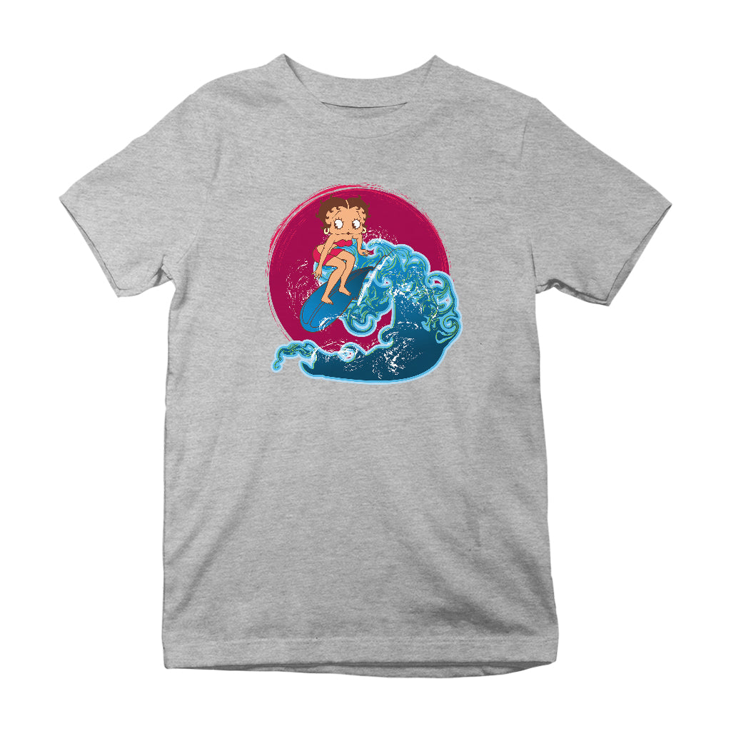 Betty Boop Surfing Big Wave Kids T-Shirt