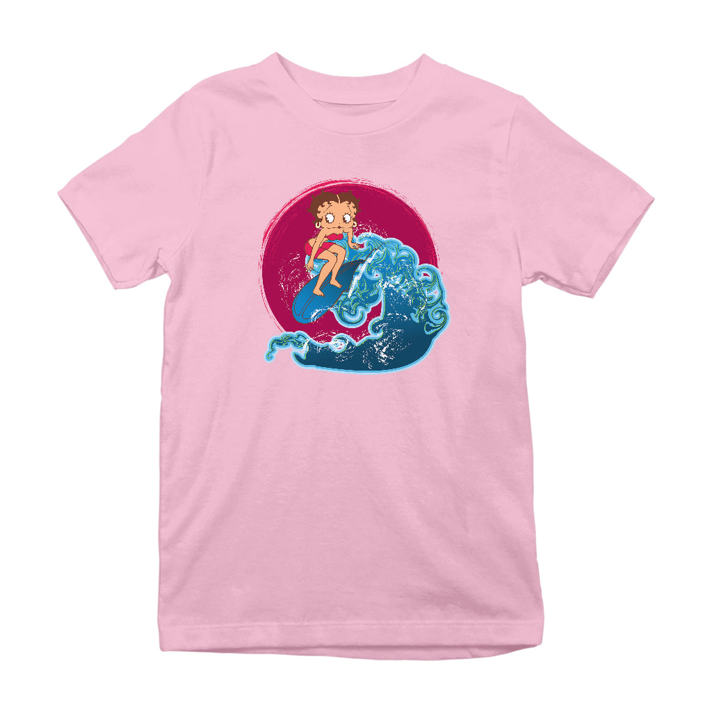 Betty Boop Surfing Big Wave Kids T-Shirt