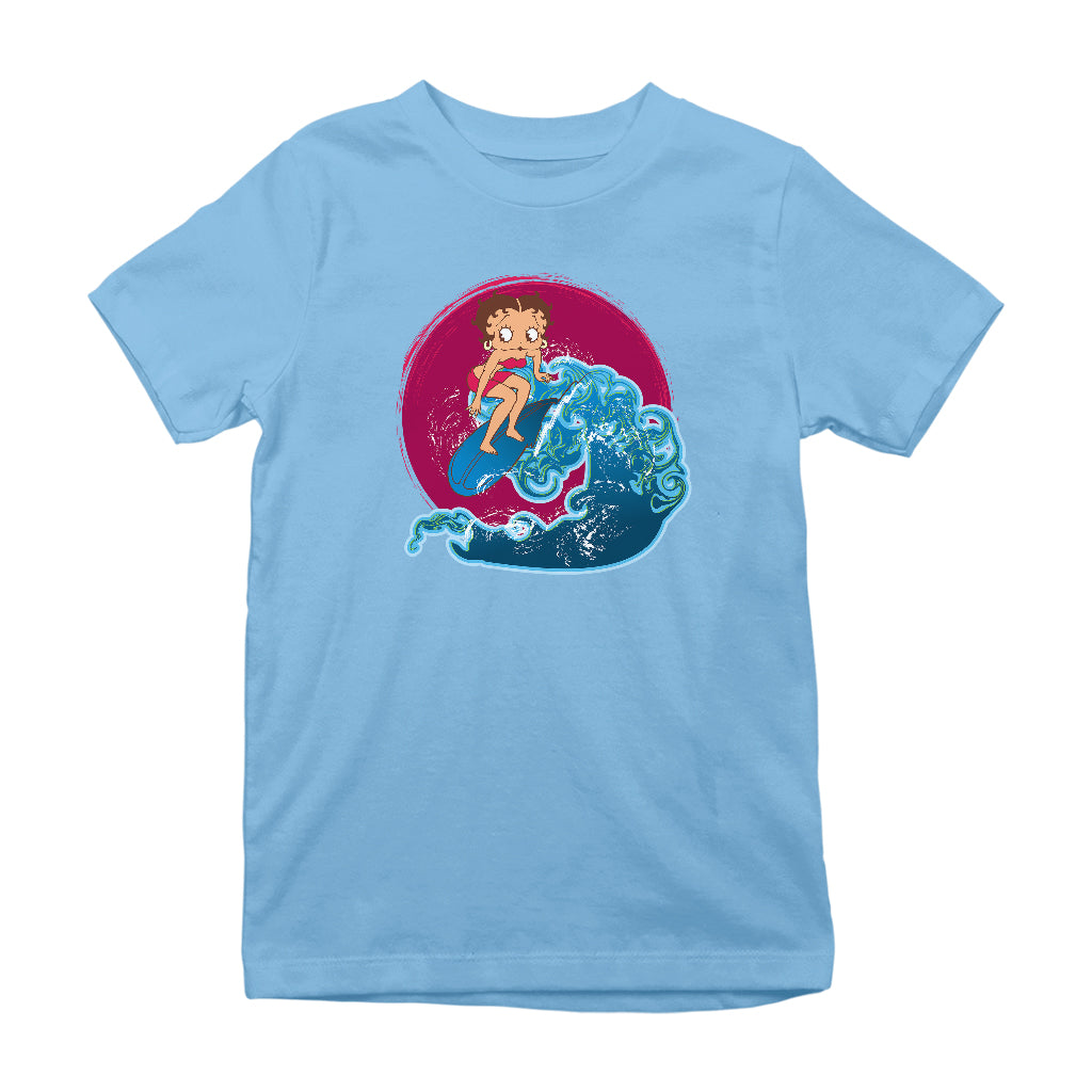 Betty Boop Surfing Big Wave Kids T-Shirt