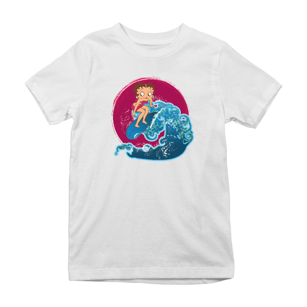 Betty Boop Surfing Big Wave Kids T-Shirt