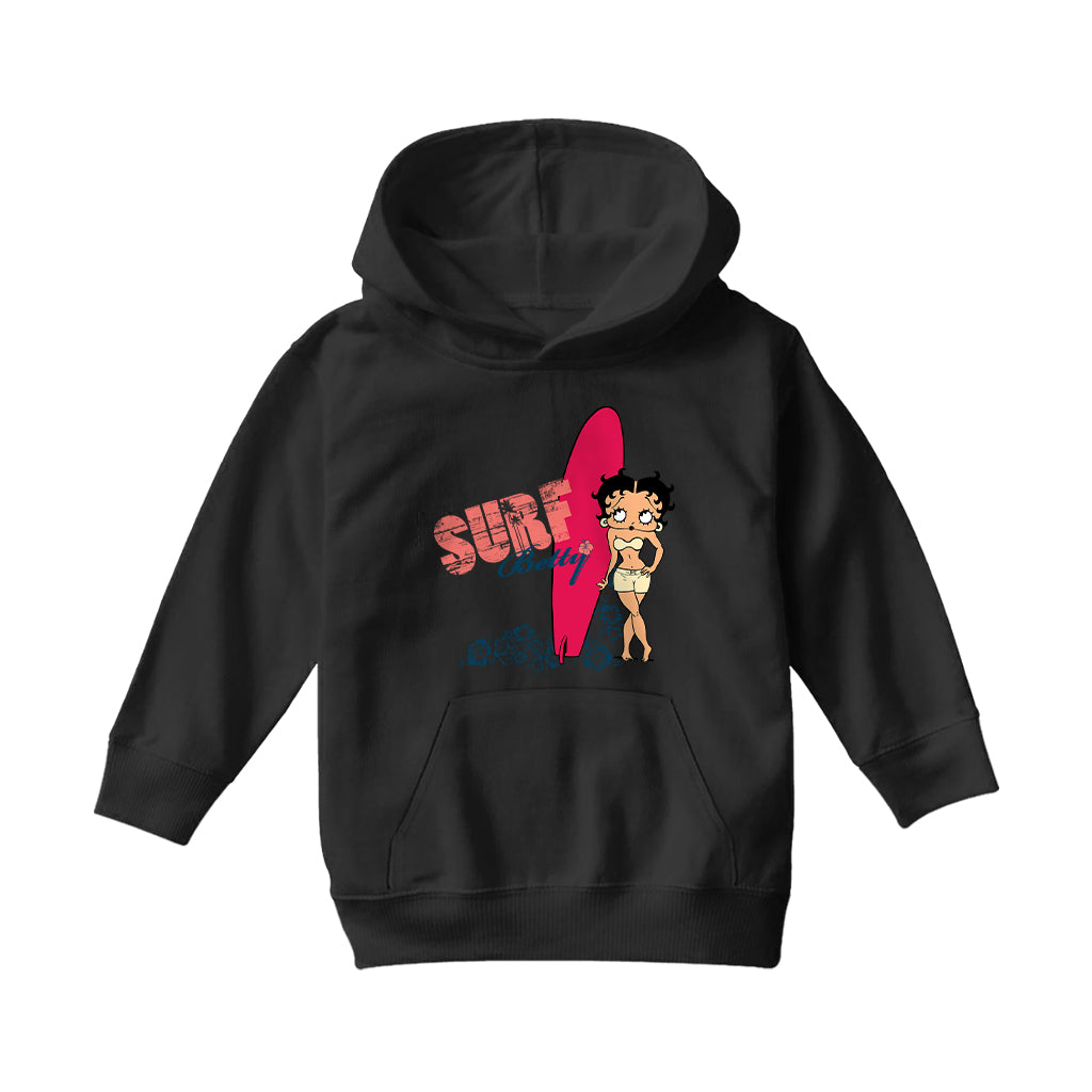 Betty Boop Surf Red Board Kids Hooded Sweatshirt