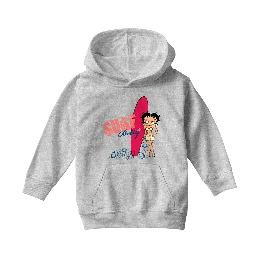 Betty Boop Surf Red Board Kids Hooded Sweatshirt