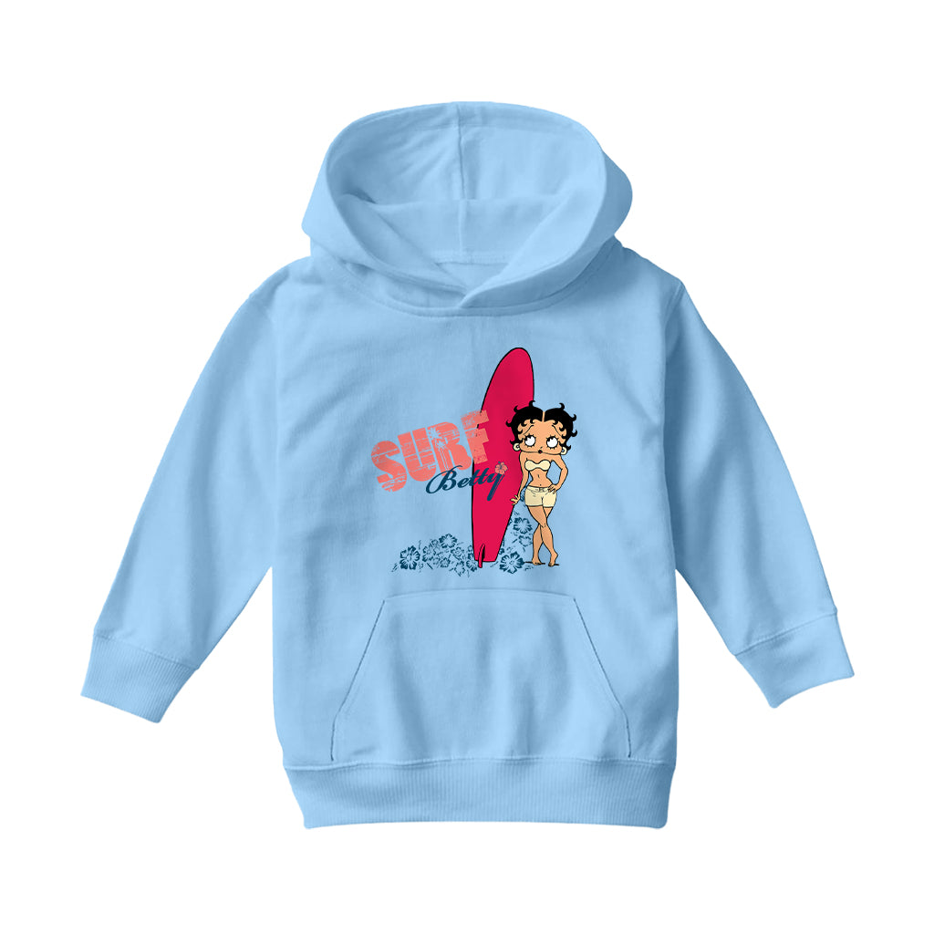 Betty Boop Surf Red Board Kids Hooded Sweatshirt