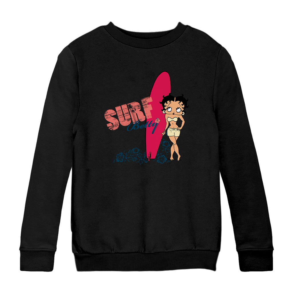 Betty Boop Surf Red Board Kids Sweatshirt