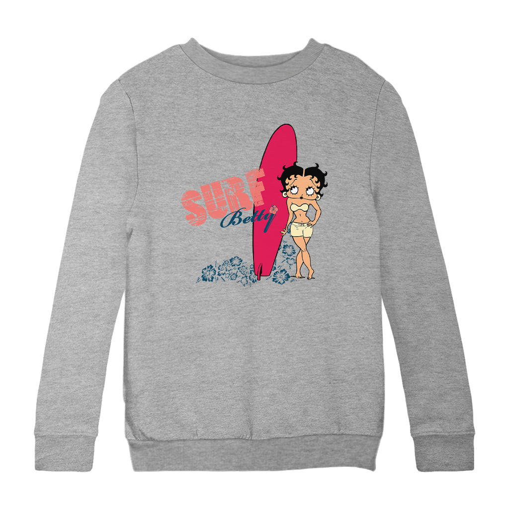 Betty Boop Surf Red Board Kids Sweatshirt
