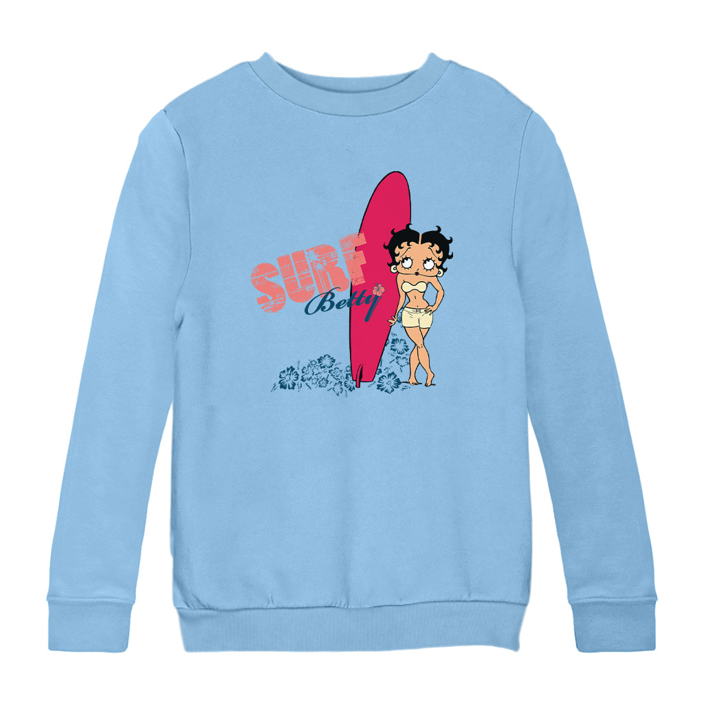 Betty Boop Surf Red Board Kids Sweatshirt