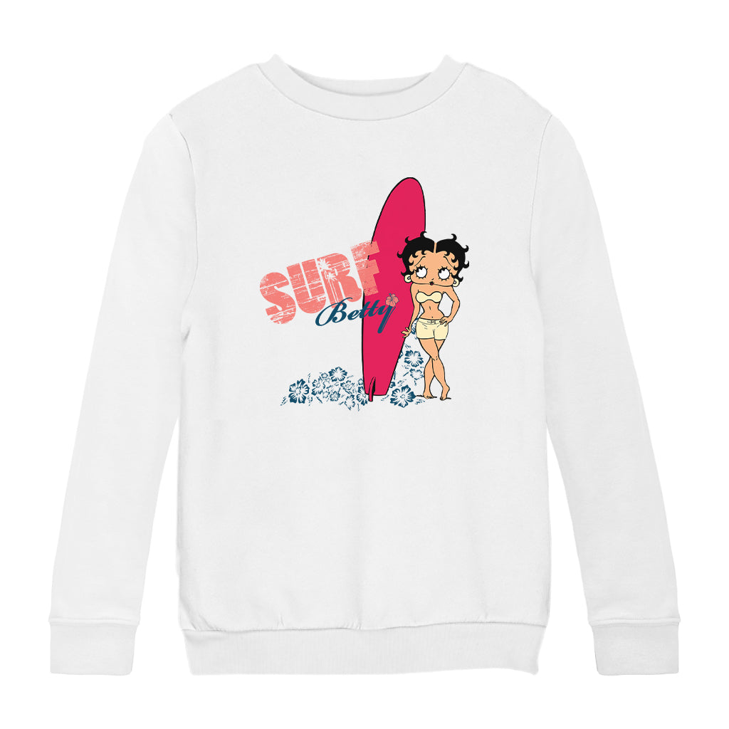 Betty Boop Surf Red Board Kids Sweatshirt