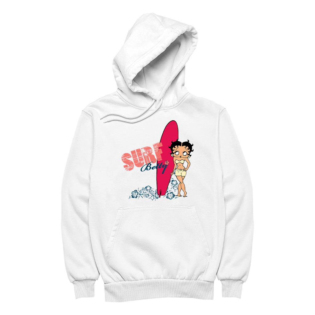 Betty Boop Surf Red Board Men's Hooded Sweatshirt
