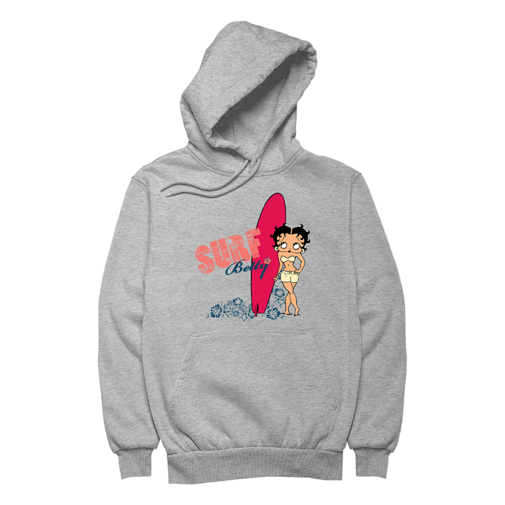 Betty Boop Surf Red Board Women's Hooded Sweatshirt