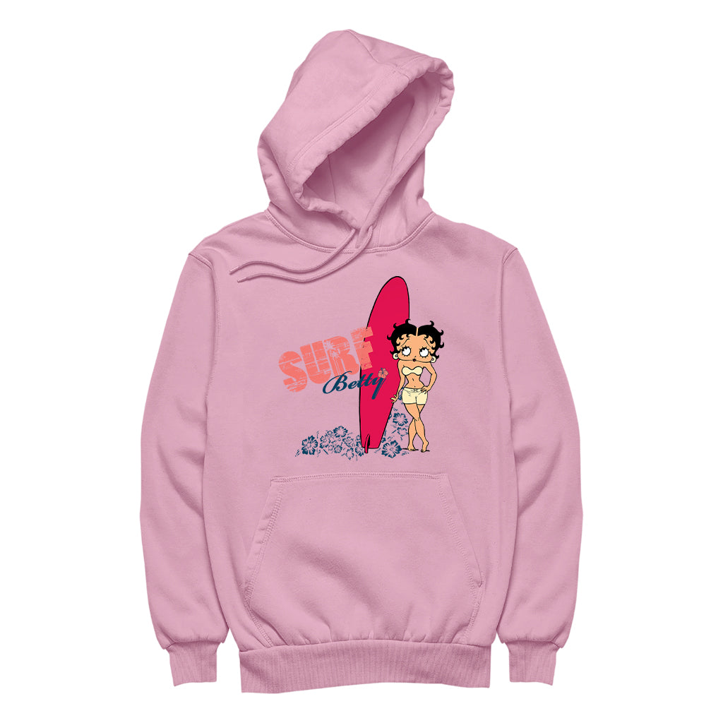 Betty Boop Surf Red Board Women's Hooded Sweatshirt