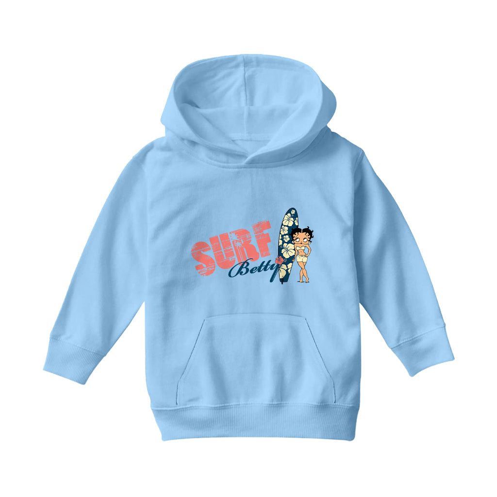 Betty Boop Surf Hawaii Floral Board Kids Hooded Sweatshirt