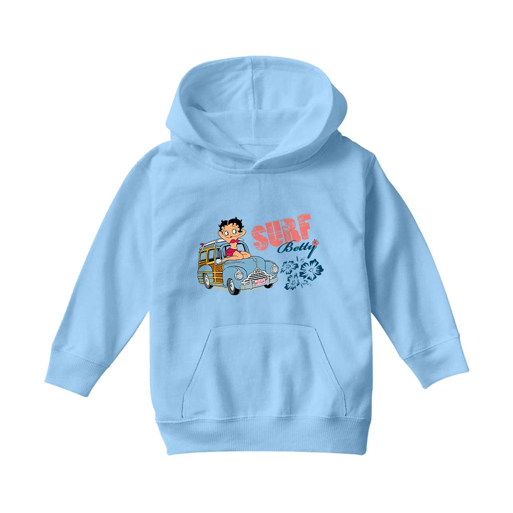 Betty Boop Pin Up Surf Car Kids Hooded Sweatshirt