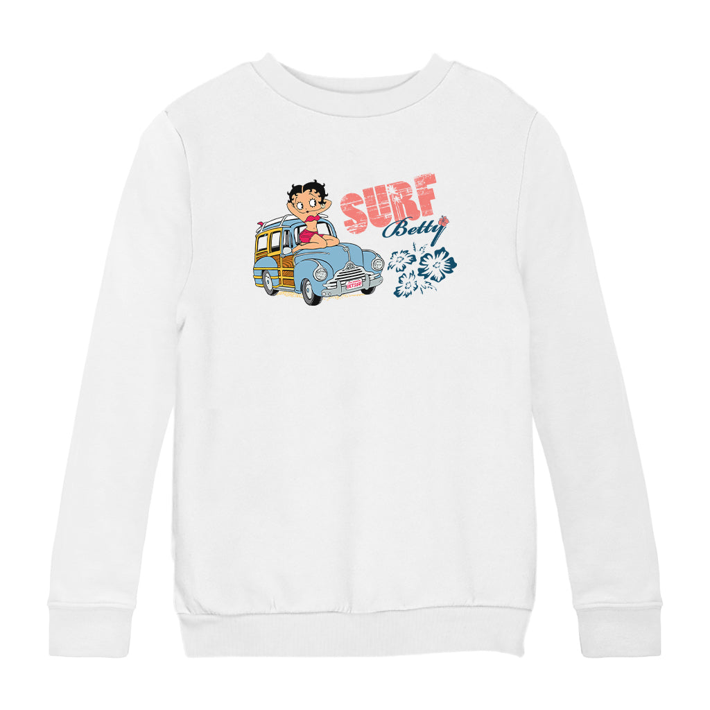 Betty Boop Pin Up Surf Car Kids Sweatshirt