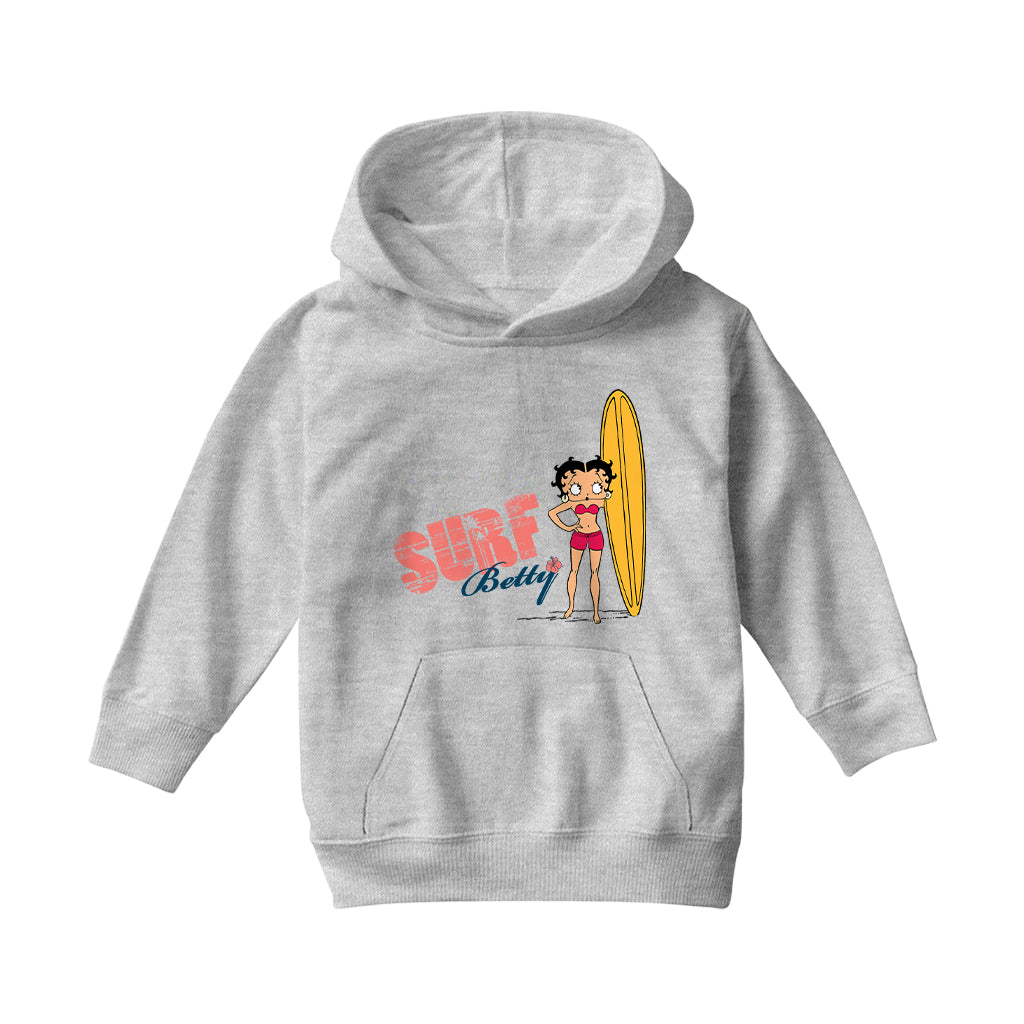 Betty Boop Surf Yellow Board Kids Hooded Sweatshirt