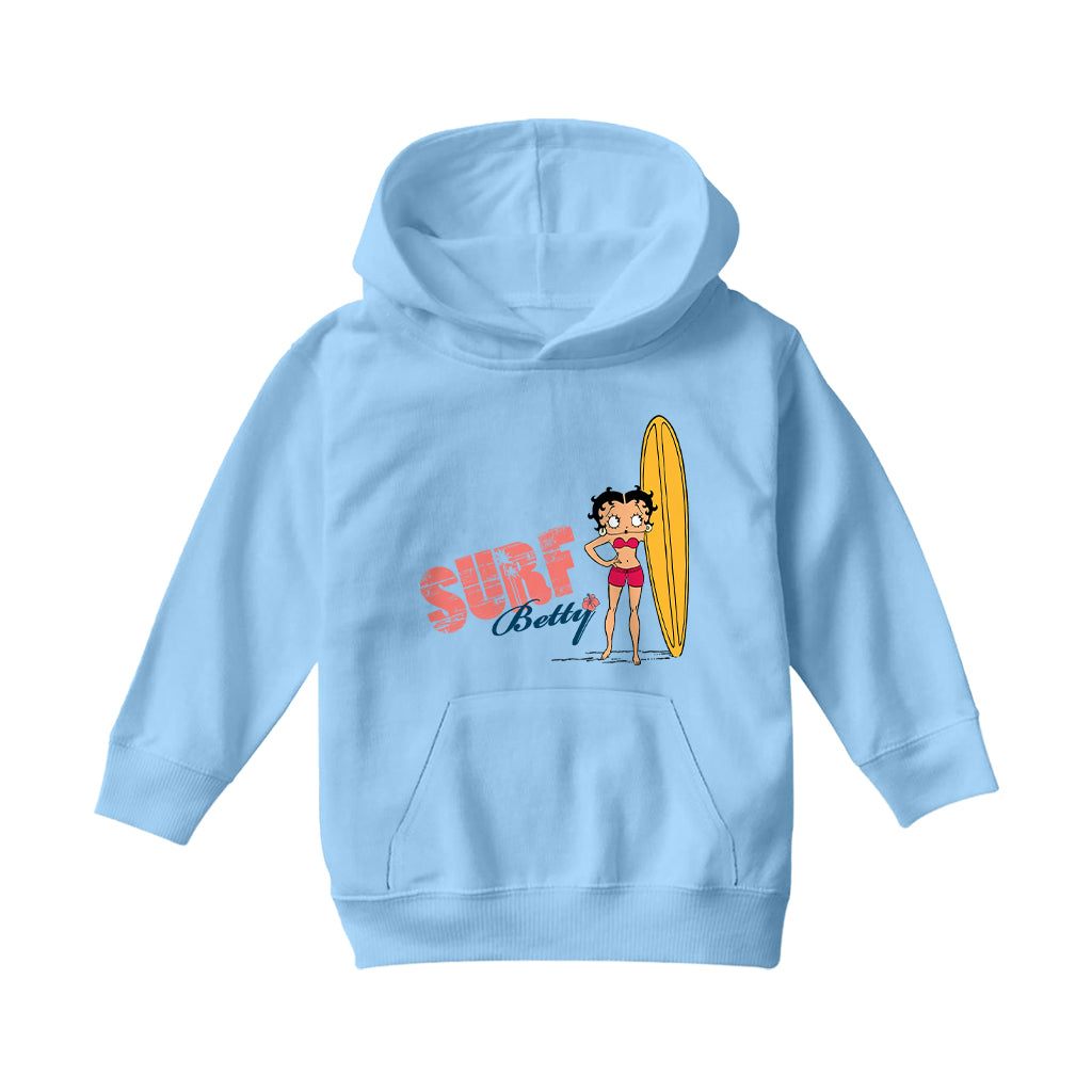Betty Boop Surf Yellow Board Kids Hooded Sweatshirt