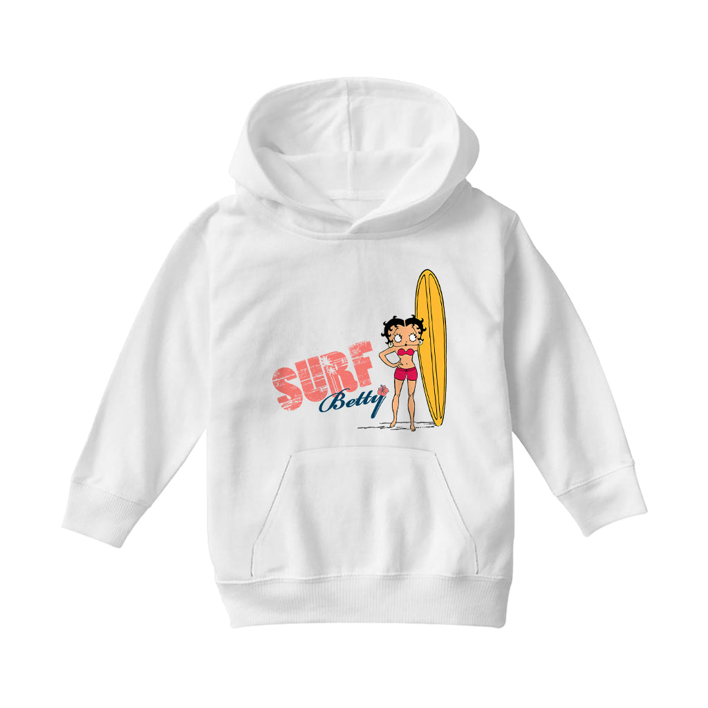 Betty Boop Surf Yellow Board Kids Hooded Sweatshirt