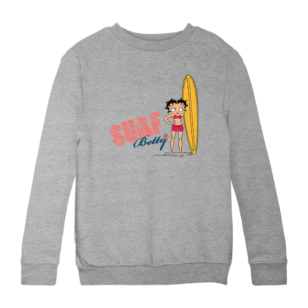 Betty Boop Surf Yellow Board Kids Sweatshirt