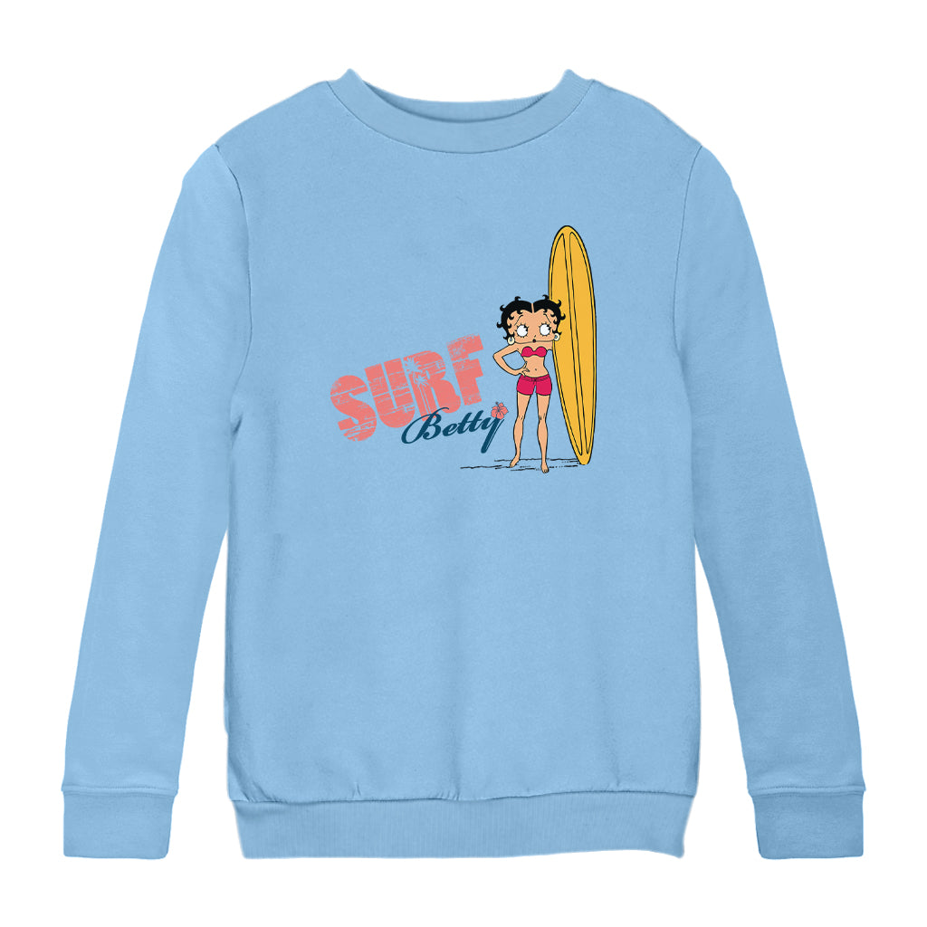 Betty Boop Surf Yellow Board Kids Sweatshirt