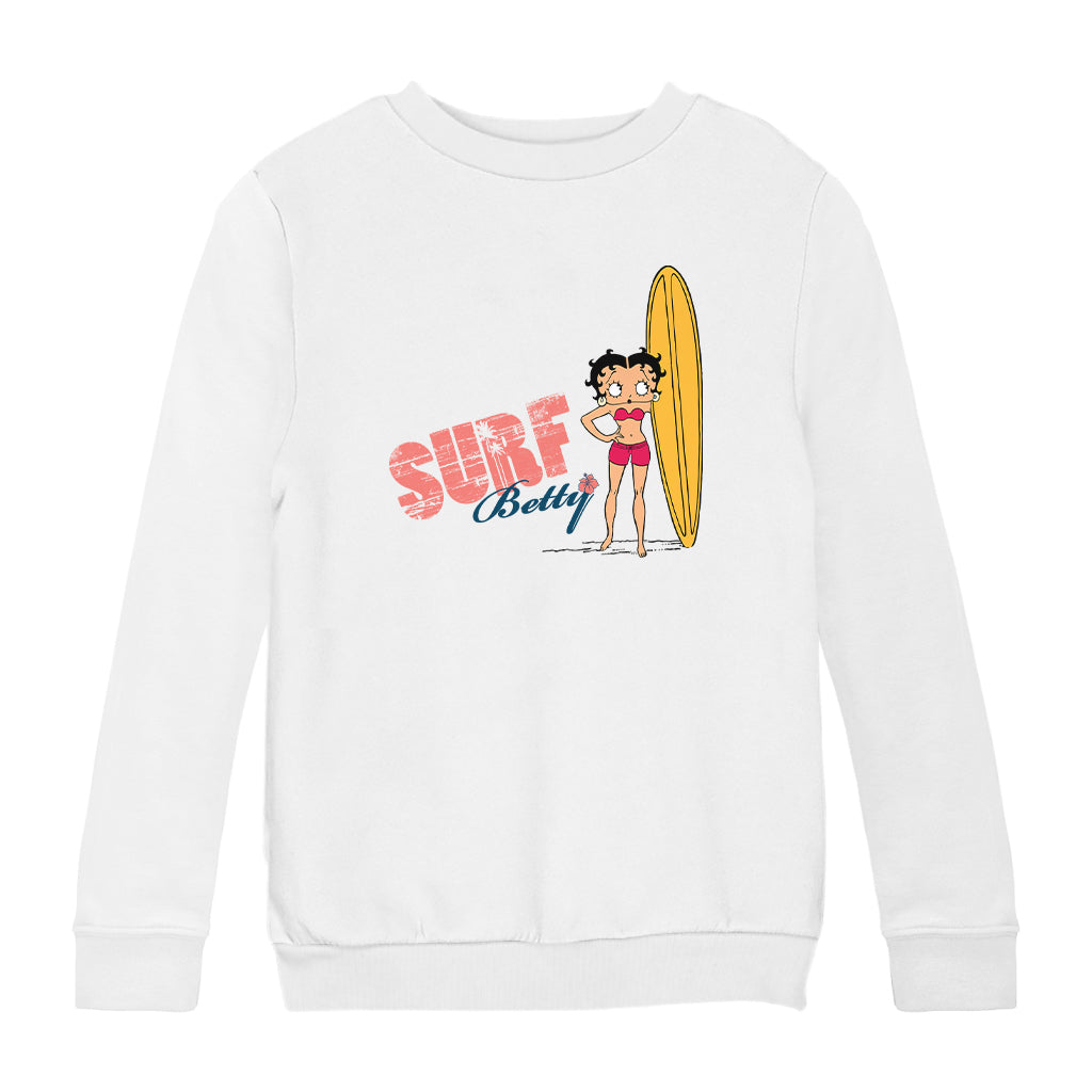 Betty Boop Surf Yellow Board Kids Sweatshirt