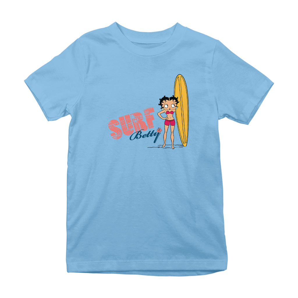 Betty Boop Surf Yellow Board Kids T-Shirt