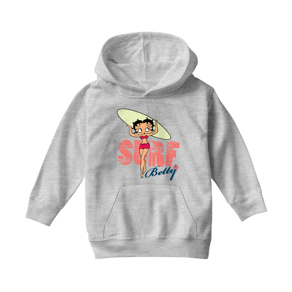 Betty Boop Surf Pale Green Board Kids Hooded Sweatshirt