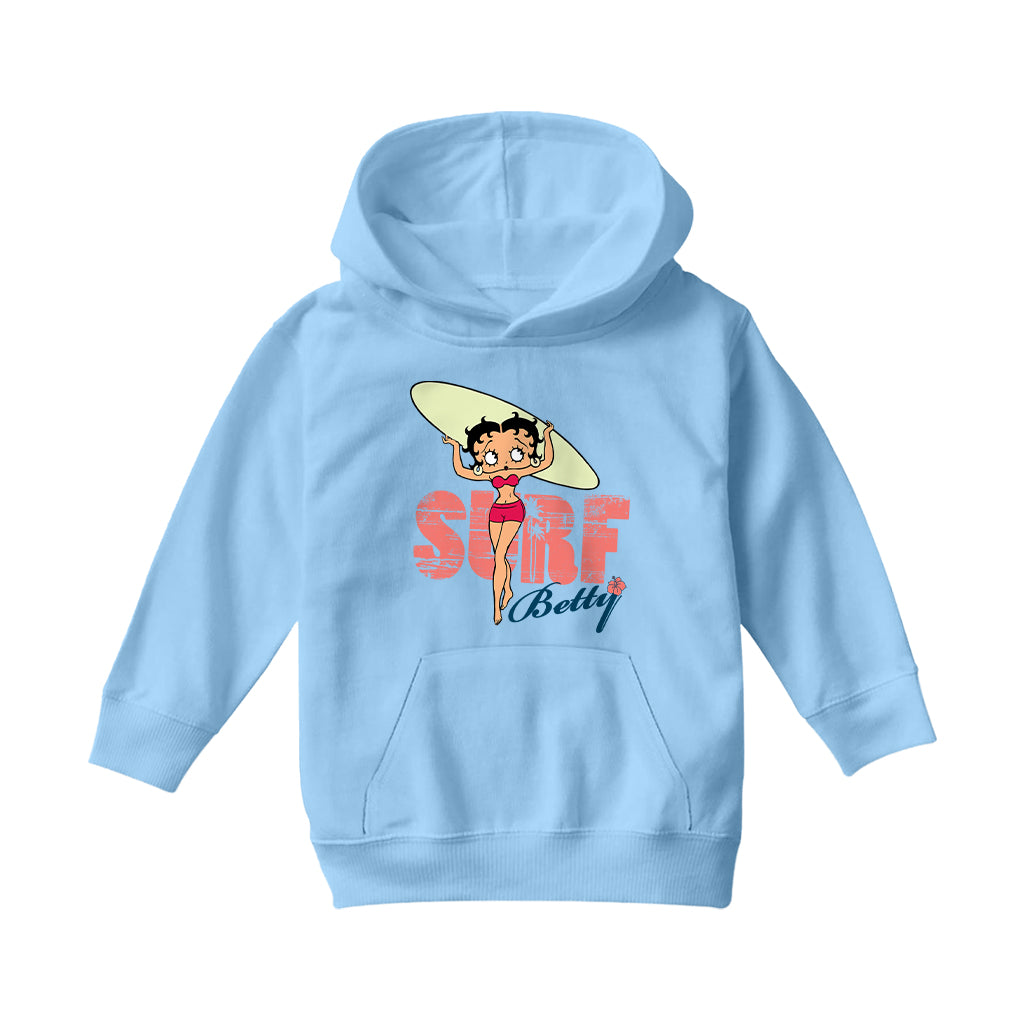 Betty Boop Surf Pale Green Board Kids Hooded Sweatshirt