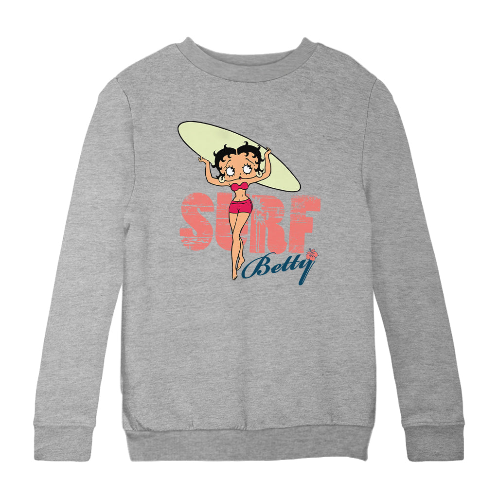 Betty Boop Surf Pale Green Board Kids Sweatshirt
