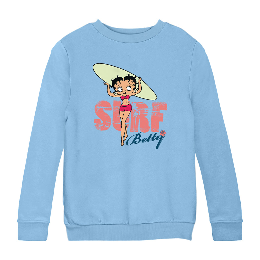 Betty Boop Surf Pale Green Board Kids Sweatshirt