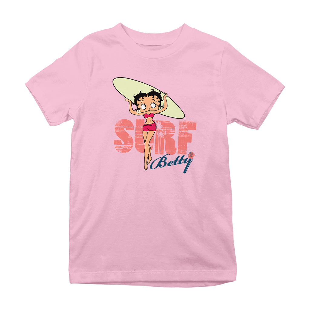 Betty Boop Surf Pale Green Board Kids T-Shirt