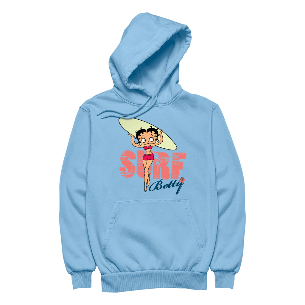 Betty Boop Surf Pale Green Board Women's Hooded Sweatshirt