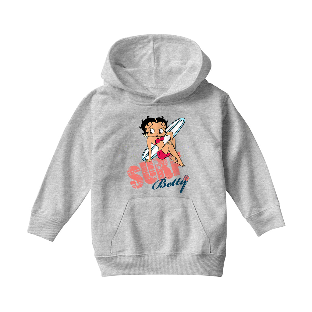 Betty Boop Surf White Blue Board Kids Hooded Sweatshirt