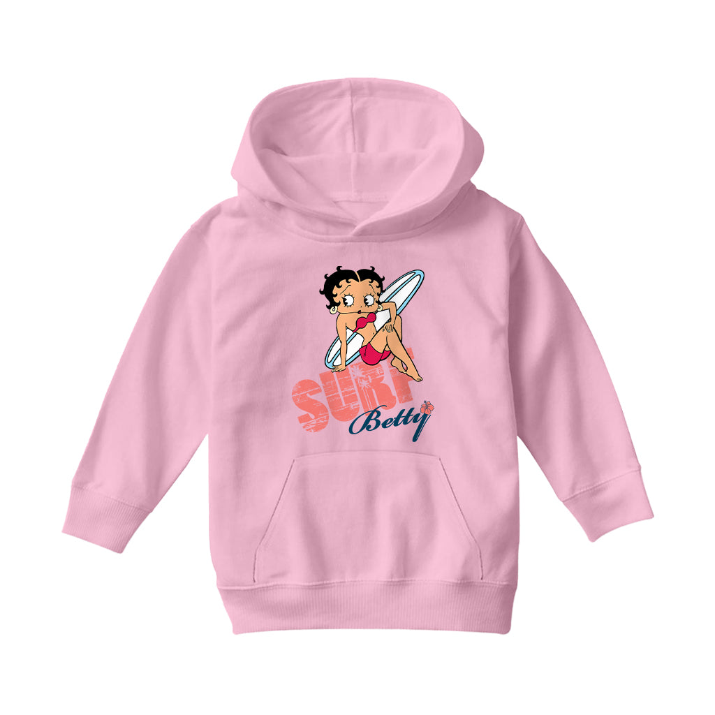 Betty Boop Surf White Blue Board Kids Hooded Sweatshirt