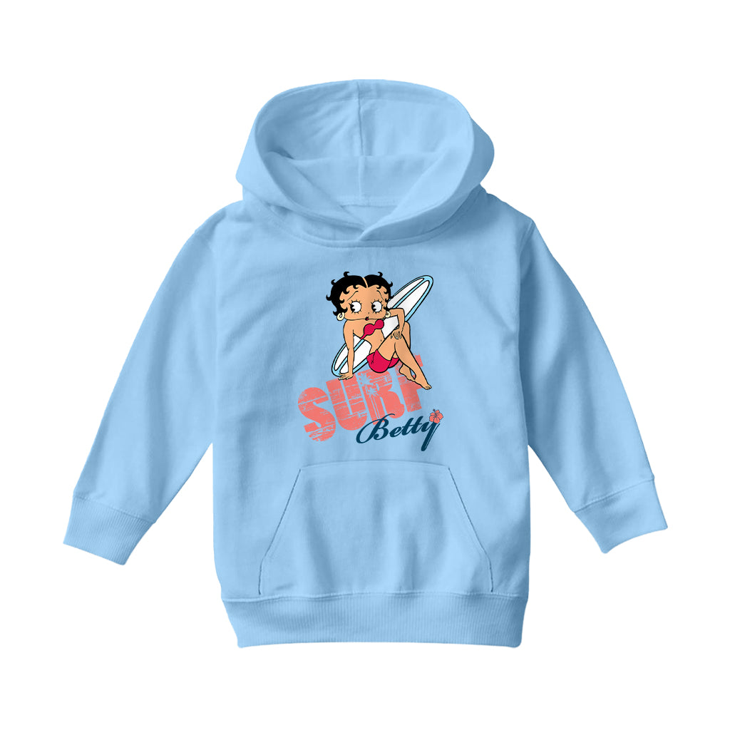 Betty Boop Surf White Blue Board Kids Hooded Sweatshirt