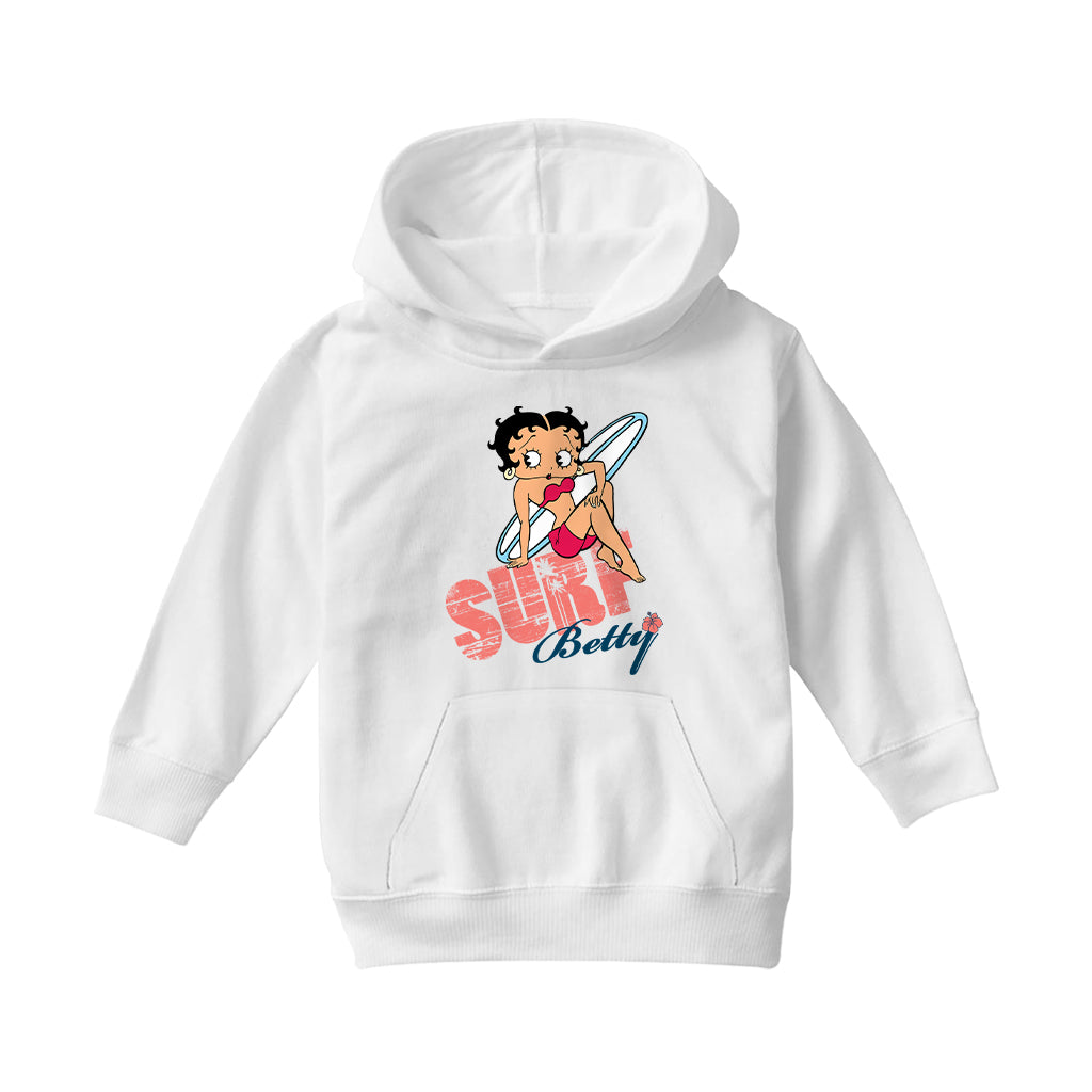 Betty Boop Surf White Blue Board Kids Hooded Sweatshirt