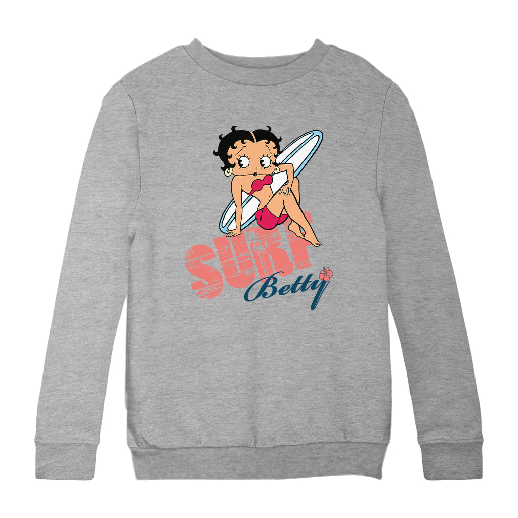 Betty Boop Surf White Blue Board Kids Sweatshirt