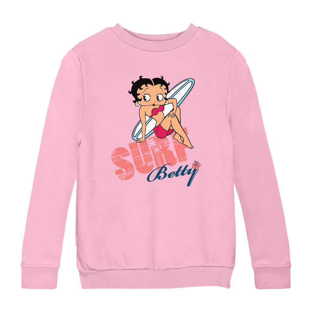 Betty Boop Surf White Blue Board Kids Sweatshirt