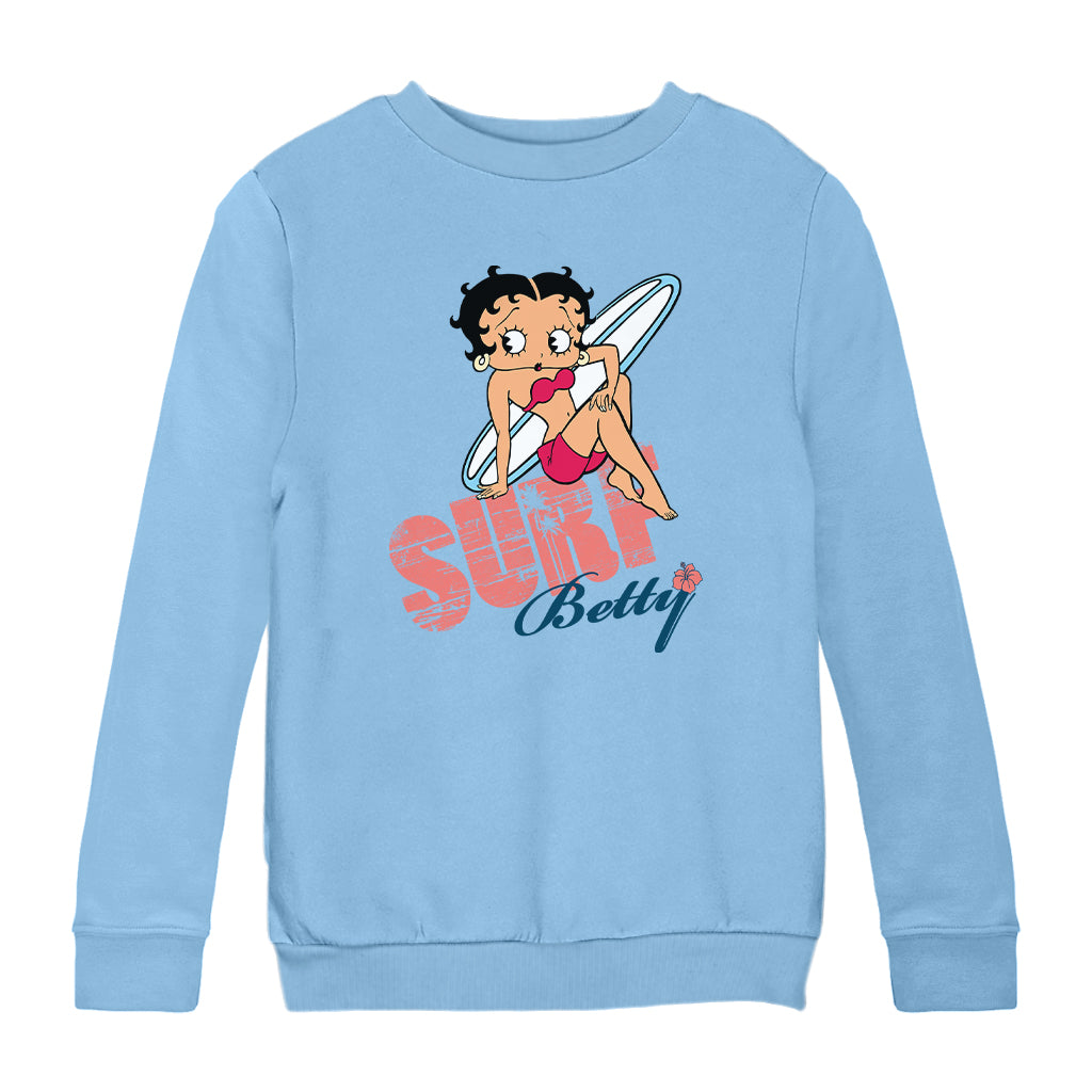 Betty Boop Surf White Blue Board Kids Sweatshirt