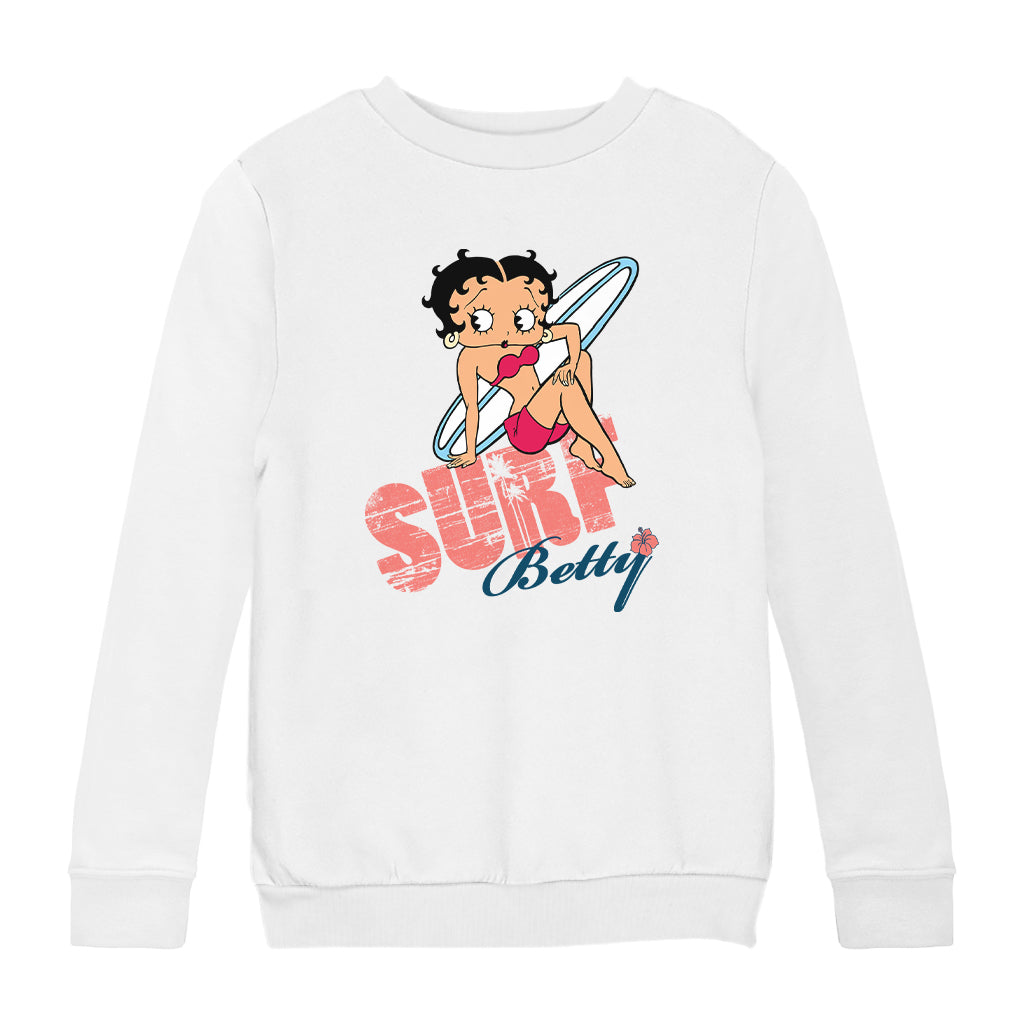Betty Boop Surf White Blue Board Kids Sweatshirt