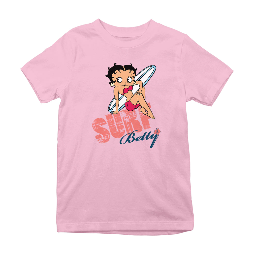 Betty Boop Surf White Blue Board Kids T-Shirt