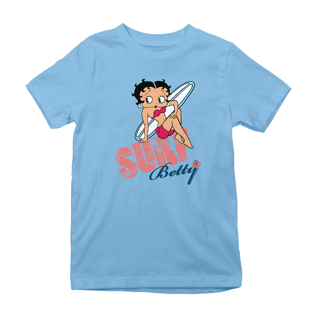 Betty Boop Surf White Blue Board Kids T-Shirt