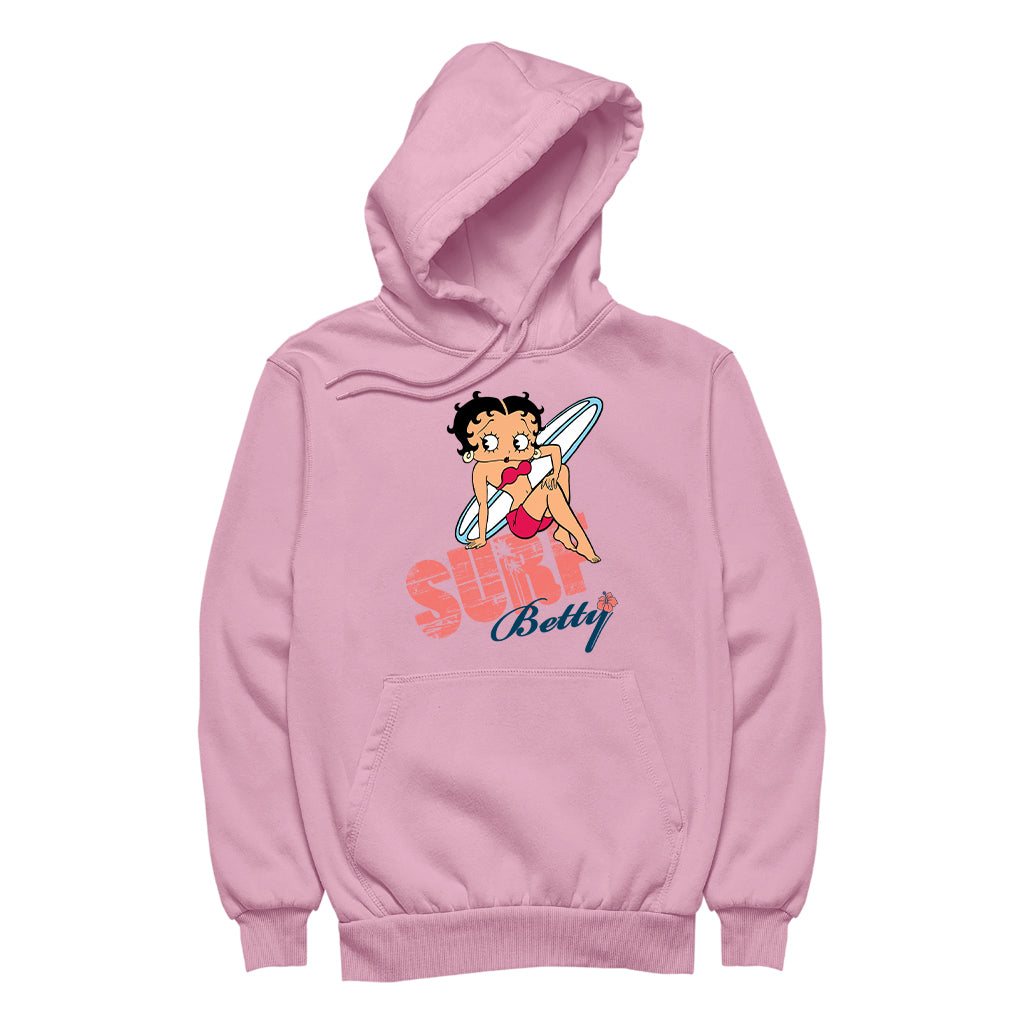 Betty Boop Surf White Blue Board Men's Hooded Sweatshirt